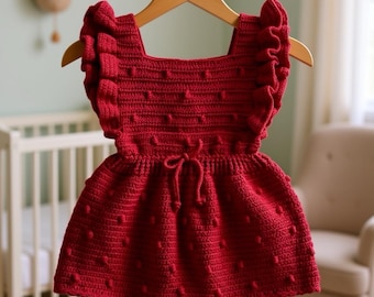Vestido de bebé de ganchillo hecho a mano / Conjunto de algodón suave con volantes para niñas, bautizo, regalo