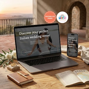 Plantilla para sitio web de bodas italianas / Formulario de confirmación de asistencia y edición sencilla con Figma