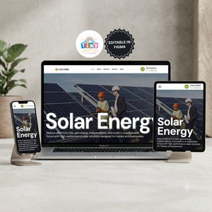 Mall för webbplats för solenergi | Figma Design | Responsivt UI-kit för webbplats för solenergiföretag