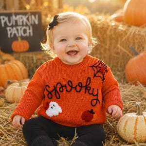 Maglioncino per neonati di Halloween ricamato, pullover spettrale di alta qualità per bambini piccoli, abbigliamento minimalista nordico per bambini con zucche cucito a macchina