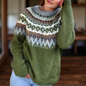 Fair Isle Knit Sweater | Women's Nordic Pullover, Winter Top