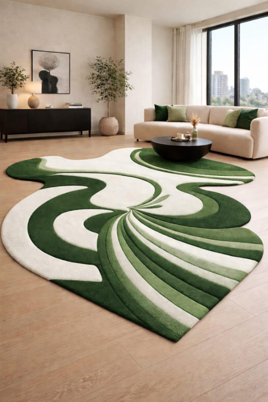Handmade Abstract Green and White Rug, Modern Organic Carpet - Etsy