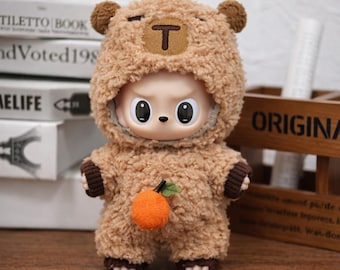 Ropa para muñecas Labubu: mono de capibara, gorro y cámara