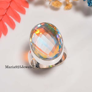 Handgjord Ängel Aura Kvartsring, 925 Sterling Silver, Boho Statement