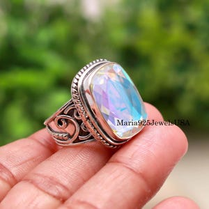 Mystic Topaz Sterling Silver Ring – Angel Aura Quartz, Octagon Gemstone