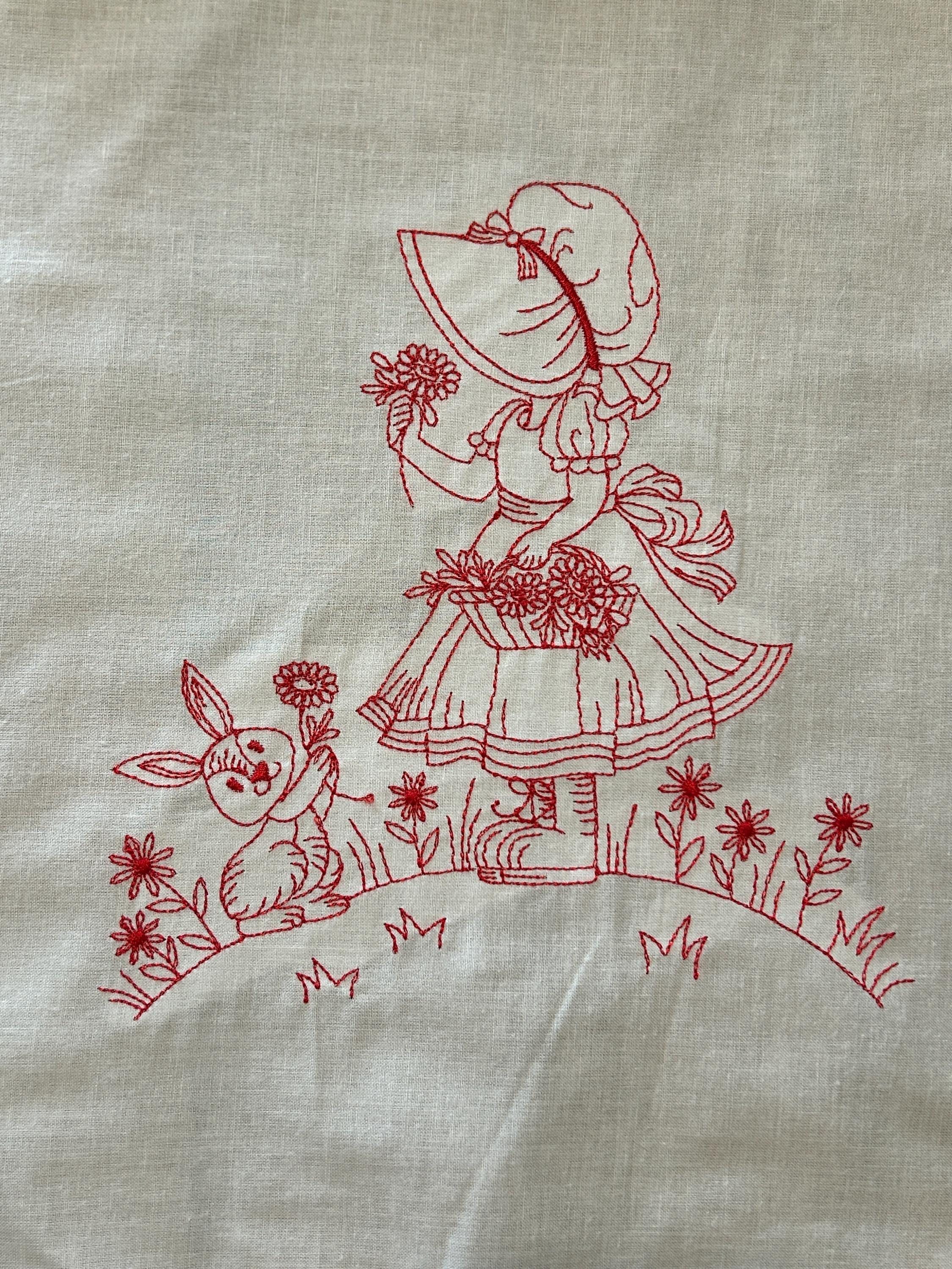 Redwork Blocks Vintage Sunbonnet Sue Redwork Blocks: Machine Embroidered Quilt Squares ...
