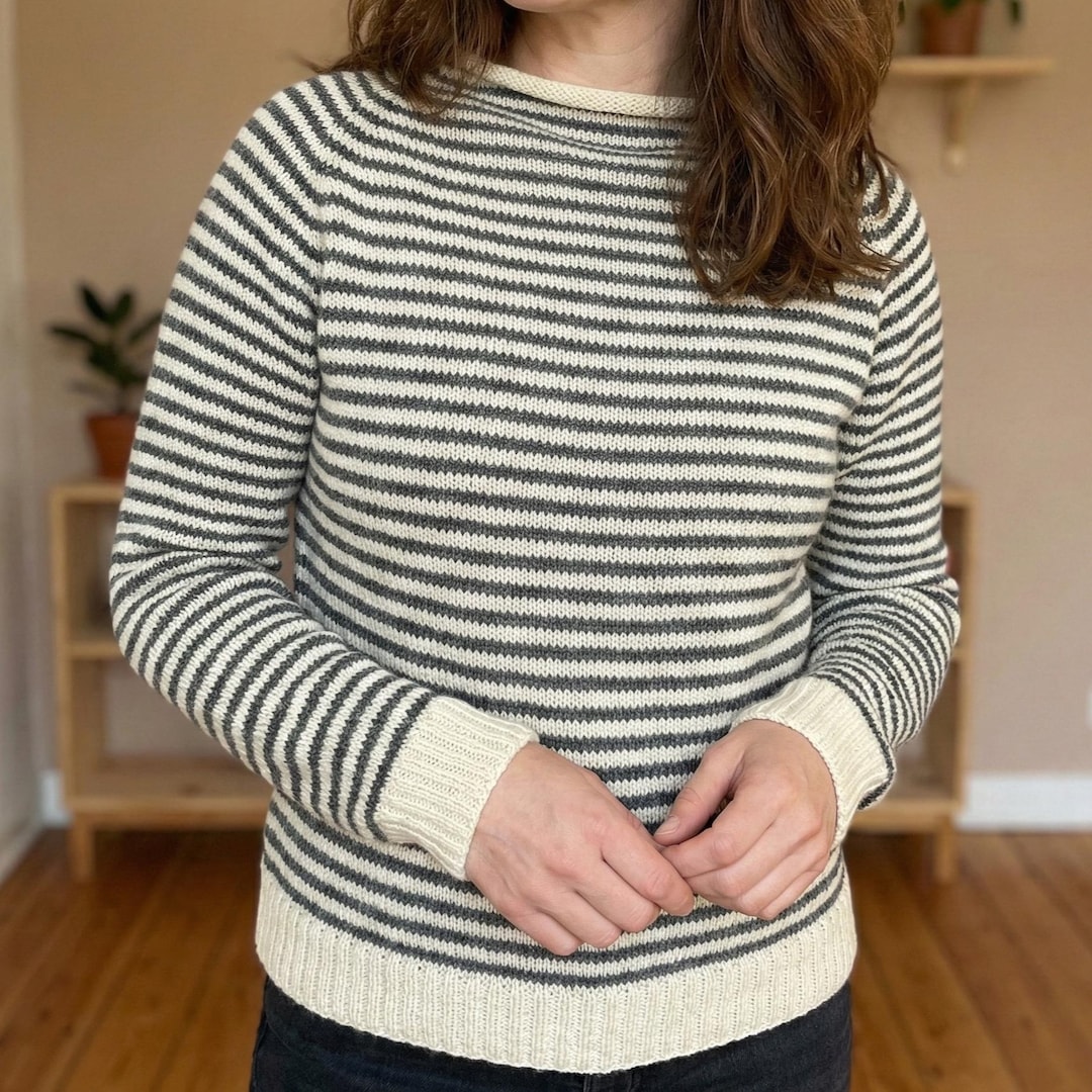 Raglan Sweater Knitting Pattern, Two-color Stripe Pullover (PDF Pattern ...