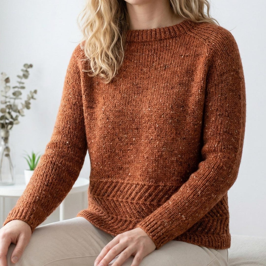 Knitting Pattern Textured Sweater Top Down Pullover Chevron Hem ...
