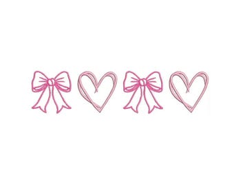 Bow and Heart Embroidery Design, Digital File, 6 sizes