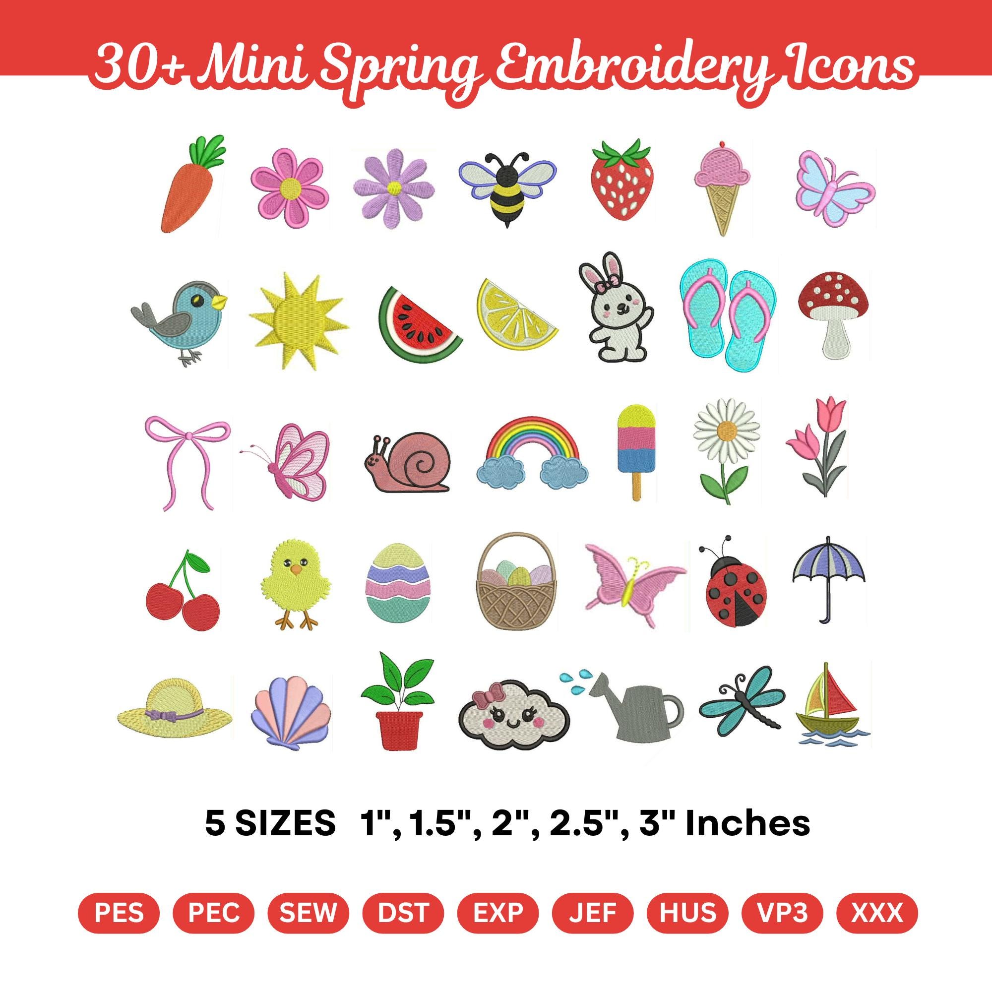 Mini Embiodery Set Mini Icons Embroidery Set, Spring Machine Embroidery Design, Small ...