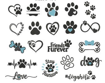 Paws Embroidery Design Set, Dogs Paw Print Machine Files, Mini Heart Paw, Dog Designs