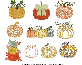 Stickset mit Kürbismotiven für Thanksgiving, Herbstkürbisse, Halloweenkürbisse, Stickdateien für den Herbst