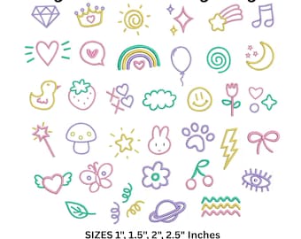 Tiny Doodle Stickdateien Set, kleine Stickmotive, Girly Mini Icons PES, DST