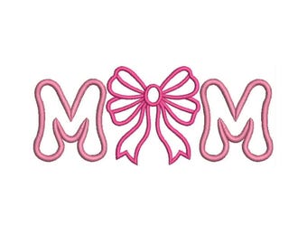 Mom Pink Bow Embroidery Design, Mom Sweatshirt Embroidered Pattern, Mothers Day Digital File