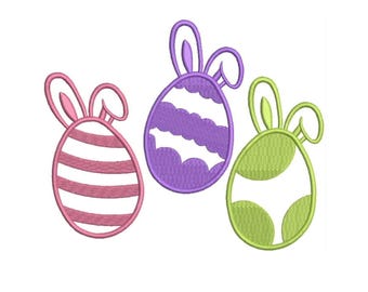 Bunny Ears Easter Eggs Trio Embroidery Design (Digital Download)