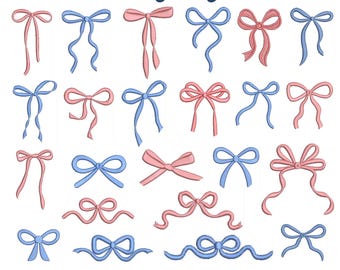 Bow Embroidery Designs Bundle, Girly Satin Mini Bows, Coquette Ribbon Ties PES DST (Instant Download)