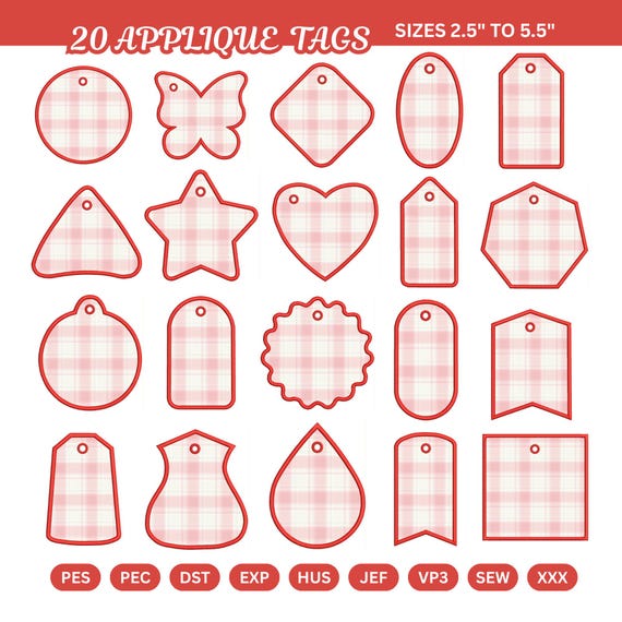 Tag Embroidery Designs Bundle, Tags Applique Machine Files, Name Tags (Digital Download)