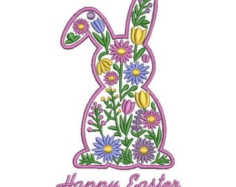 Floral Bunny Easter Embroidery Design, Bunny Digital File (4 Sizes) (Instant Download)