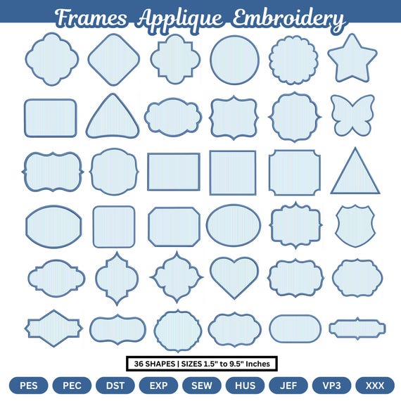 Frame Applique Design Set, Shape Appliques Embroidery, Monogram Border Frames, Circle, Rectangle PES DST