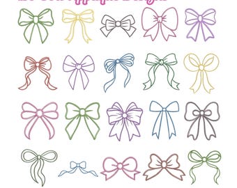 Bow Applique Embroidery Bundle, Girly Bow Machine Files, Outline Bows Designs PES DST