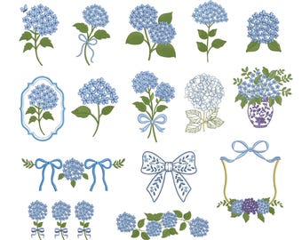 Maschinenstickerei, Hortensien Stickerei, zarte Frühlingsblumen