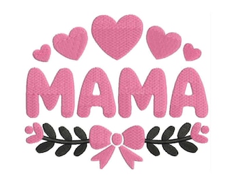 Mama Hearts and Bow Embroidery Design | Mom Sweatshirt Machine Embroidery | Mothers Day Gift