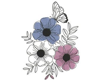 Floral Machine Embroidery Design | Digitized Abstract Flower Embroidery - 5 sizes ( Instant download)
