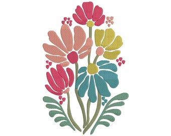 Colorful Retro Flowers Embroidery Design,Boho Floral Machine Embroidery (5 Sizes) (Digital Download)