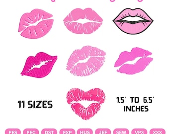 Retro Lips Embroidery Designs, Kiss, Lipstick Marks (Digital Download)