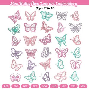 Mini  Butterfly Embroidery Designs, Delicate Butterflies Machine Files, Butterfly Outline PES DST