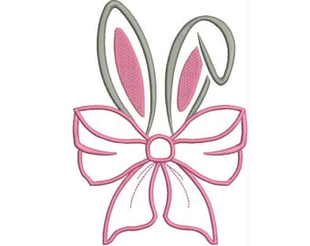 Bunny Ears Coquette Bow Embroidery Design | Happy Easter Spring Bunny (Digital File)