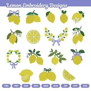 Lemon Embroidery Designs, Citrus Slice Machine Files, Summer Fruit (Instant Download)