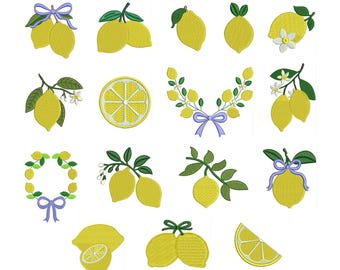 Zitrone Stickmuster, Zitrusscheibe Maschinendateien, Sommerfrucht (Instant Download)