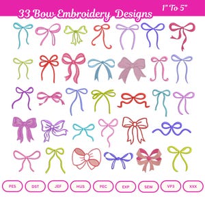 Mini Bow Embroidery Design Set, Classic Ribbon Tie Bows, Satin Bow Bundle (Digital Download)