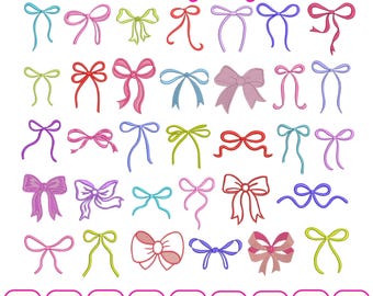 Mini Bow Embroidery Design Set, Classic Ribbon Tie Bows, Satin Bow Bundle (Digital Download)