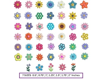Tiny Flowers Embroidery Bundle, Mini floral motifs, Satin Small flowers Machine Files PES DST