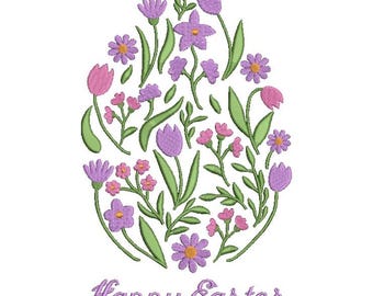 Easter Egg Machine Embroidery Design | Happy Easter Floral File (Digital Download)