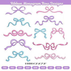 Bundel met borduurpatronen voor monogramstrikken, satijnen lintstrikframes, monogrammen en strikjes (PES DST) (direct te downloaden)