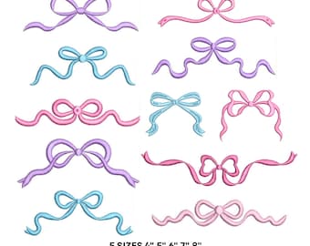 Stickmuster-Bundle mit Monogramm-Schleifen, Satinschleifen-Rahmen, Monogramm-Krawatten (PES/DST, Sofort-Download)