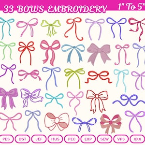 33 Bow Embroidery Designs, Classic Ribbon Tie, Embroidered Bows Bundle (Digital Download)