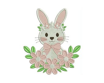 Easter Bunny with Bow Embroidery Design – Spring Machine Embroidery