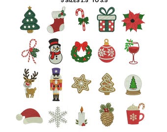 Weihnachtliches Stickmuster-Bundle, Lebkuchen, Rentier, Nussknacker, Winter-Stickdateien (PES)