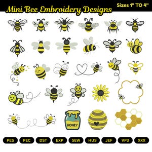 Mini Bee Machine Embroidery Designs, Flying Honey Bees Embroidery , Spring Garden Insect PES DST
