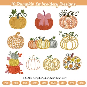 Thanksgiving Pumpkin Embroidery Bundle, Fall Pumpkins Designs, Halloween Pumpkins, Autumn Embroidery Files