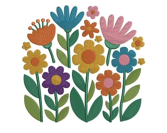 Colorful Retro Flowers Embroidery Design | Boho Floral design | Wildflowers Meadows