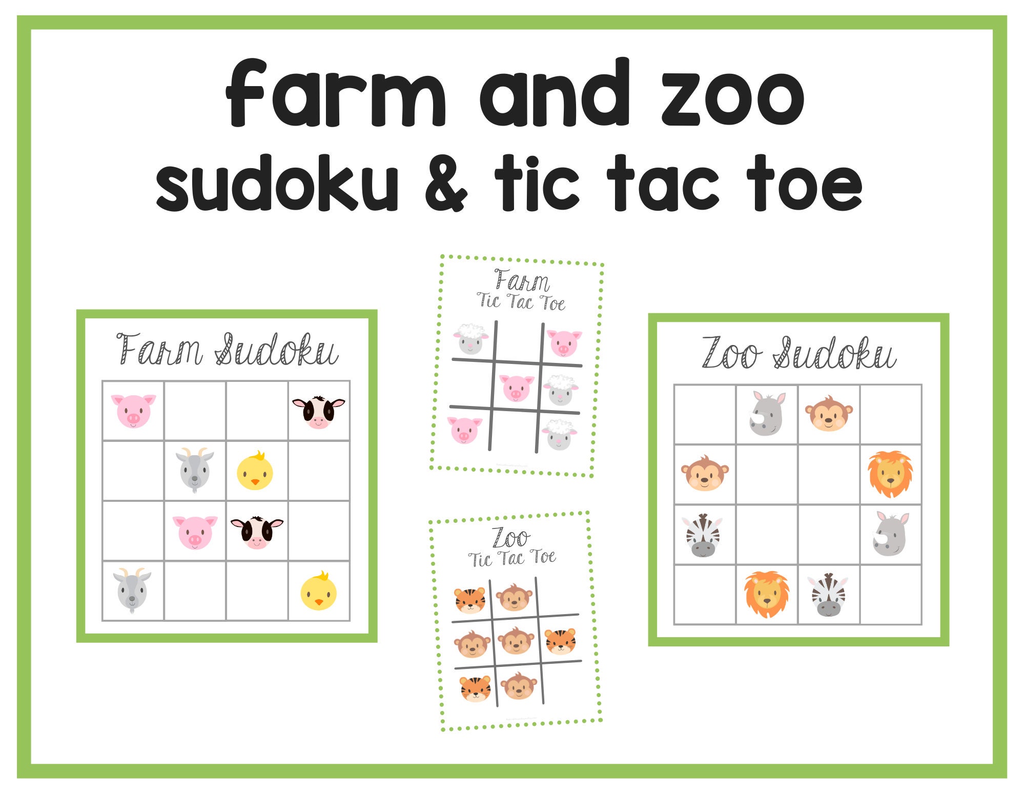Farm And Zoo Sudoku And Tic Tac Toe Etsy