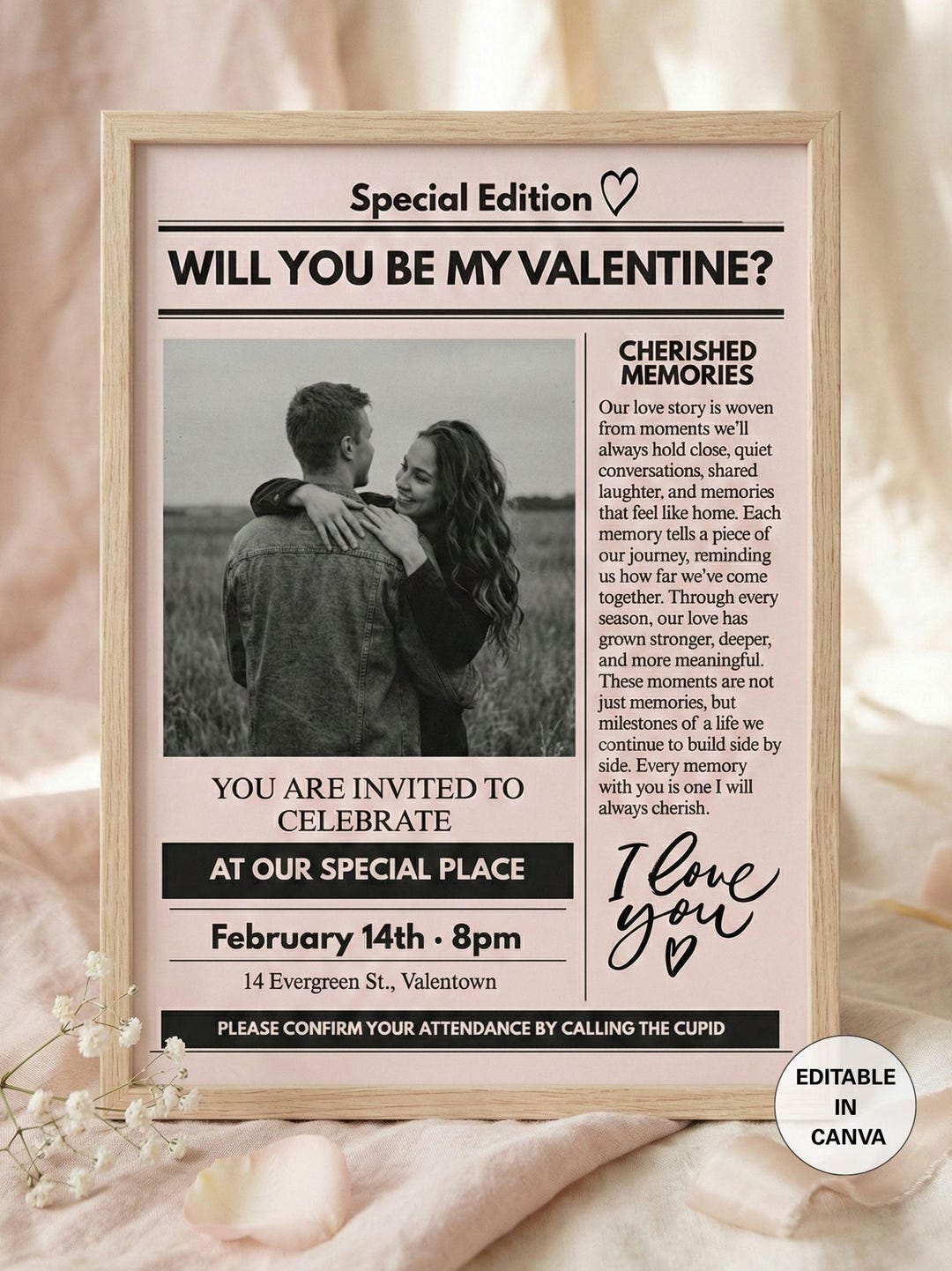 Valentine’s Day Newspaper Template Canva | Will You Be My Valentine ...