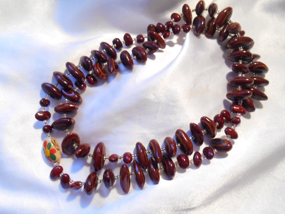 50 OFF SALE Organic Hand Made Vintage Bean Bead Necklace Etsy