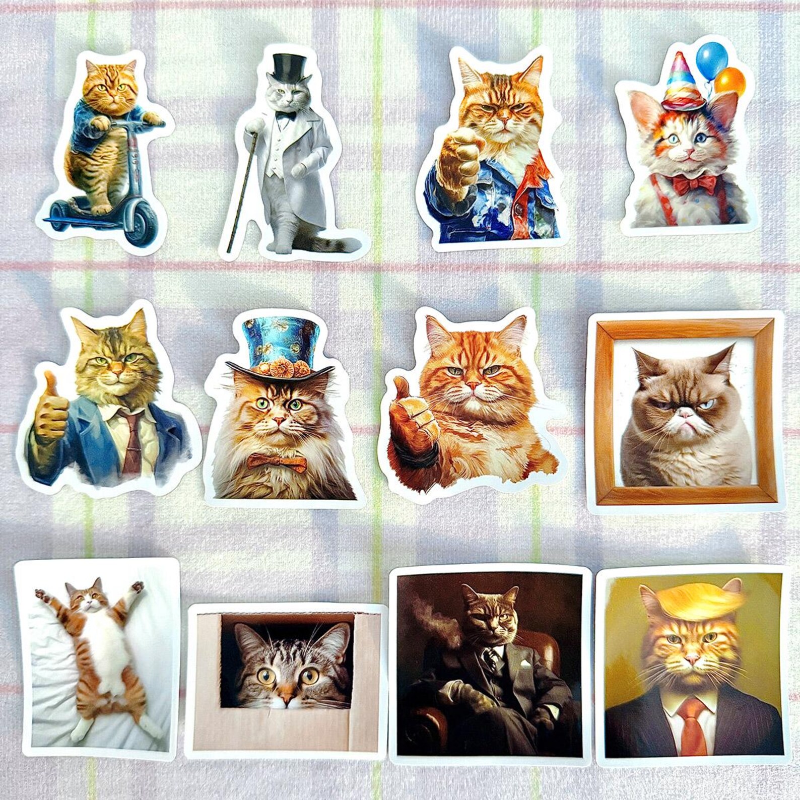 Funny Cat Sticker Pack, Cute Cat Meme Stickers, Vintage Cat Sticker Set ...