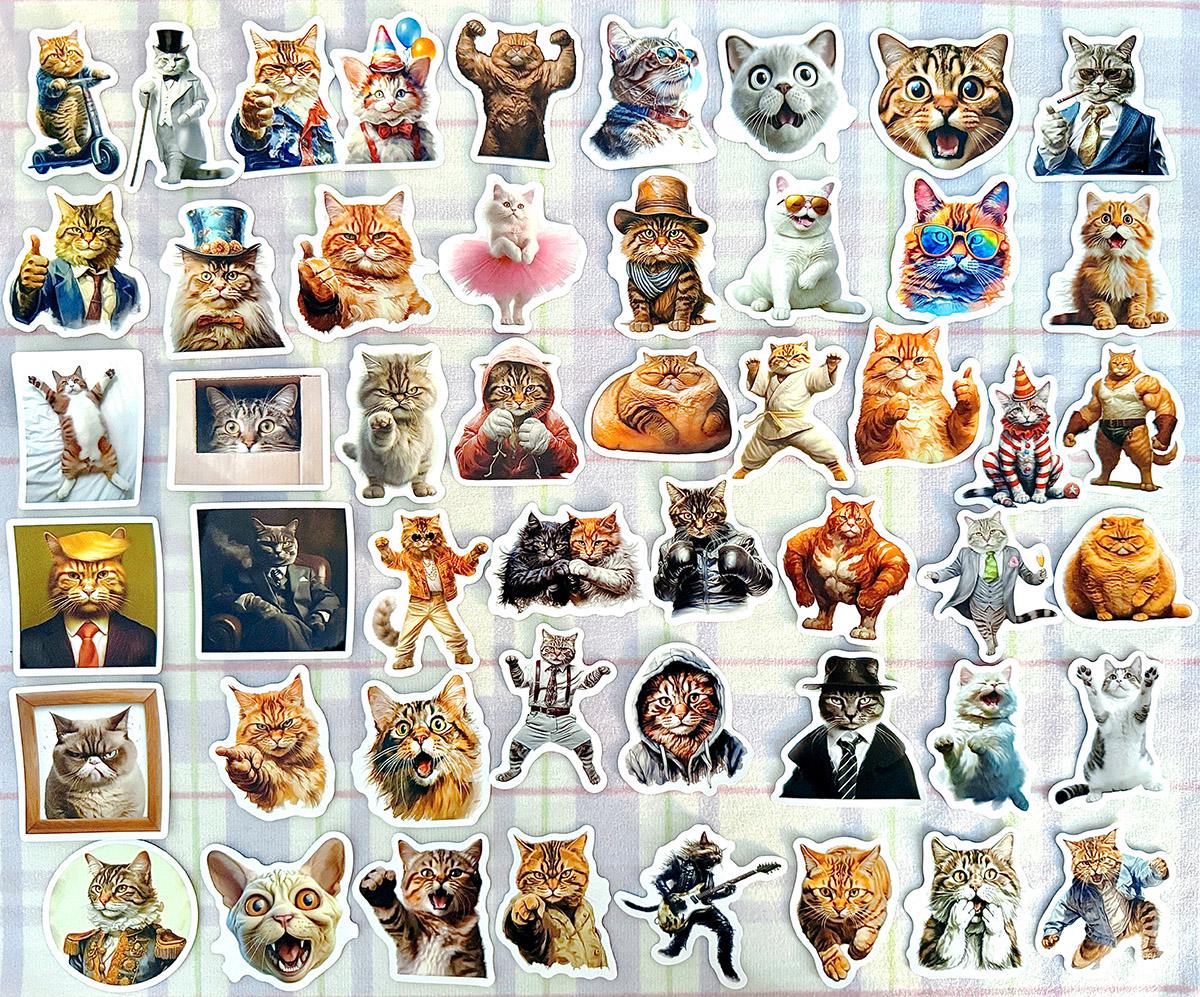 Funny Cat Sticker Pack, Cute Cat Meme Stickers, Vintage Cat Sticker Set ...
